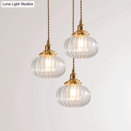 Vintage Geometric Blown Glass Pendant Hanging Lamp In Gold - Elegant Lighting For Restaurants