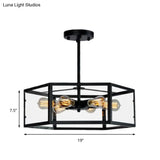 Vintage Geometric Clear Glass Ceiling Light With 6 Bulbs - Black Semi Flush Mount For Kitchen
