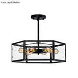 Vintage Geometric Clear Glass Ceiling Light With 6 Bulbs - Black Semi Flush Mount For Kitchen