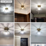 Vintage Glass Conical Foyer Ceiling Light With Scalloped Edge - Brass Flush Mount 1 Bulb