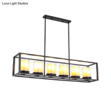 Vintage Glass Cylinder Pendant Light With Black Frame - Island Dining Room Lighting (3/5/6 Lights)
