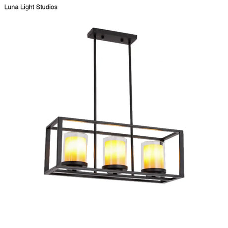 Vintage Glass Cylinder Pendant Light With Black Frame - Island Dining Room Lighting (3/5/6 Lights)
