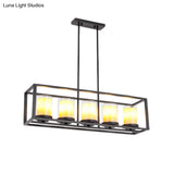 Vintage Glass Cylinder Pendant Light With Black Frame - Island Dining Room Lighting (3/5/6 Lights)