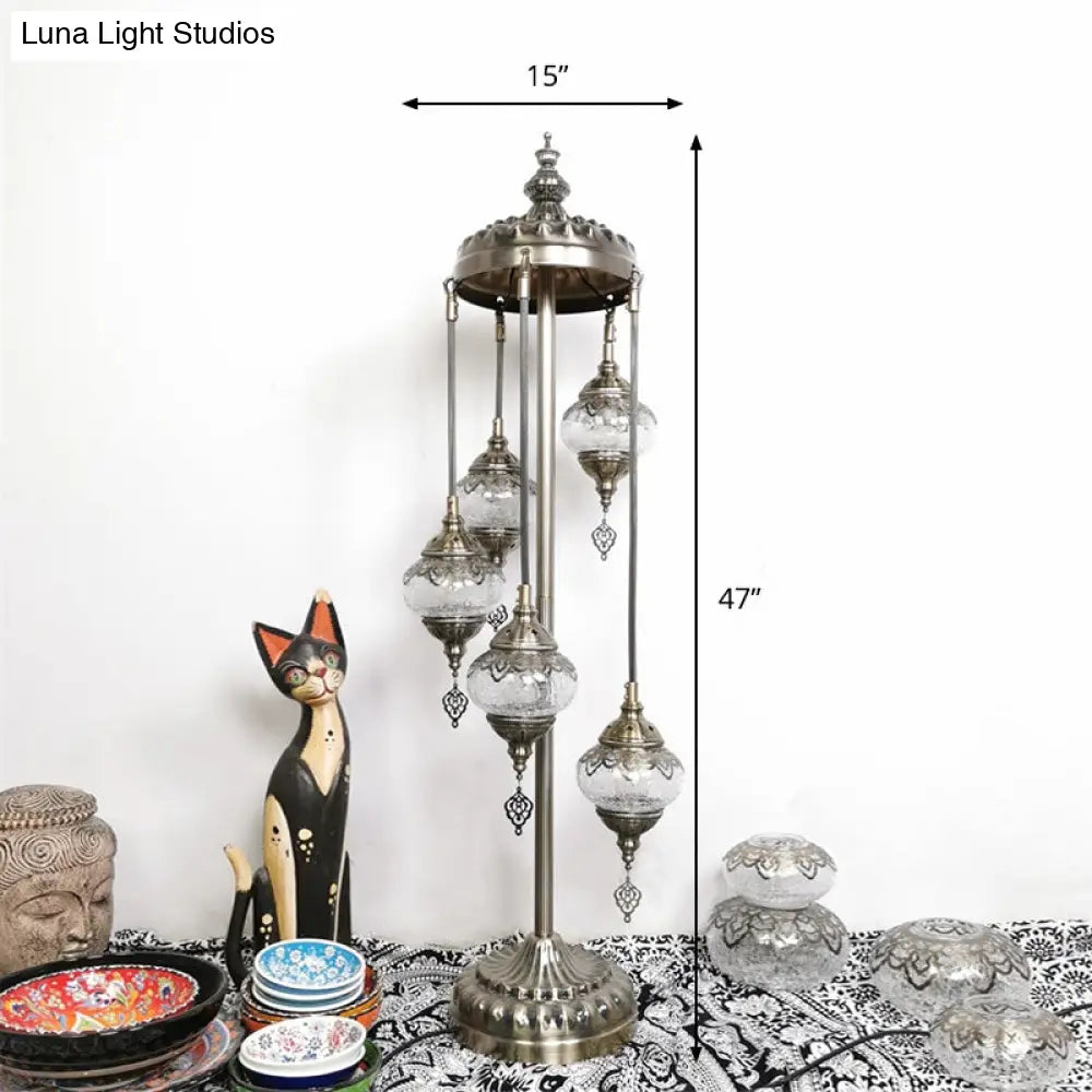 Vintage Glass Globe Standing Floor Lamp With Bronze Finish - Ideal For Bedroom Reading (3/5/7 Heads)