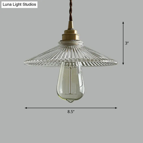 Vintage Glass Hanging Lamp: Cone-Shaped Clear Ribbed Pendant For Dining Room Lighting & Single-Bulb