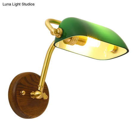 Vintage Glass Rectangle Wall Sconce Lamp - Glossy Green/Light Green Luminaire For Living Room