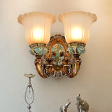 Vintage Glass Wall Light With Fluted Floral Design - 1/2-Head Bedside Mount In Brown 2 /