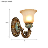 Vintage Glass Wall Light With Fluted Floral Design - 1/2-Head Bedside Mount In Brown