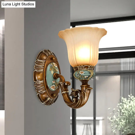 Vintage Glass Wall Light With Fluted Floral Design - 1/2-Head Bedside Mount In Brown