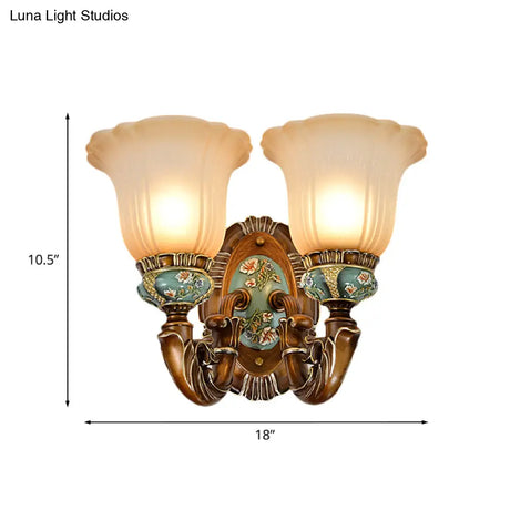 Vintage Glass Wall Light With Fluted Floral Design - 1/2-Head Bedside Mount In Brown