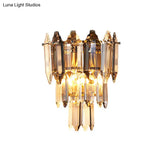 Vintage Gold 2-Light K9 Crystal Wall Sconce With 3-Tier Prism Design