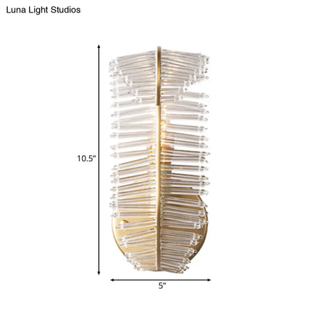 Vintage Gold Banana Leaf Crystal Rod Wall Light Fixture With 1/3 Lights - Corridor Sconce