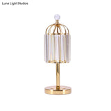 Vintage Gold Cage Top Led Night Lamp With Crystal Prism For Bedroom