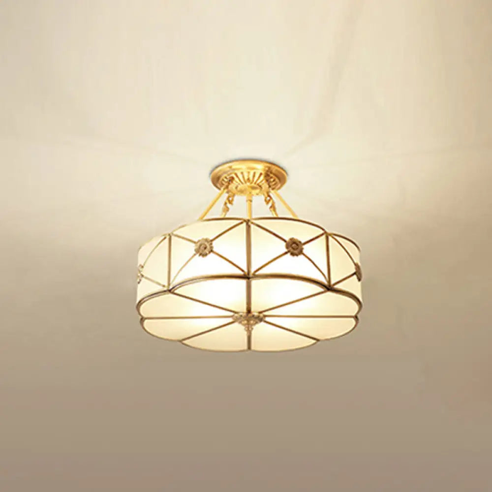 Vintage Gold Chandelier Pendant With Frosted White Glass For Flower-Themed Dining Room Ceiling Light