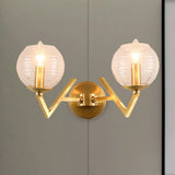 Vintage Gold Colonial Glass Sconce With Ribbed Texture And V-Shaped Metal Arm 2 /