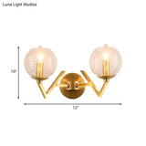 Vintage Gold Colonial Glass Sconce With Ribbed Texture And V-Shaped Metal Arm