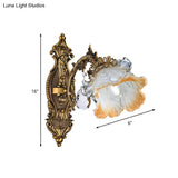 Vintage Gold Crystal Wall Sconce Light Fixture With Floral Design - 1 Bulb