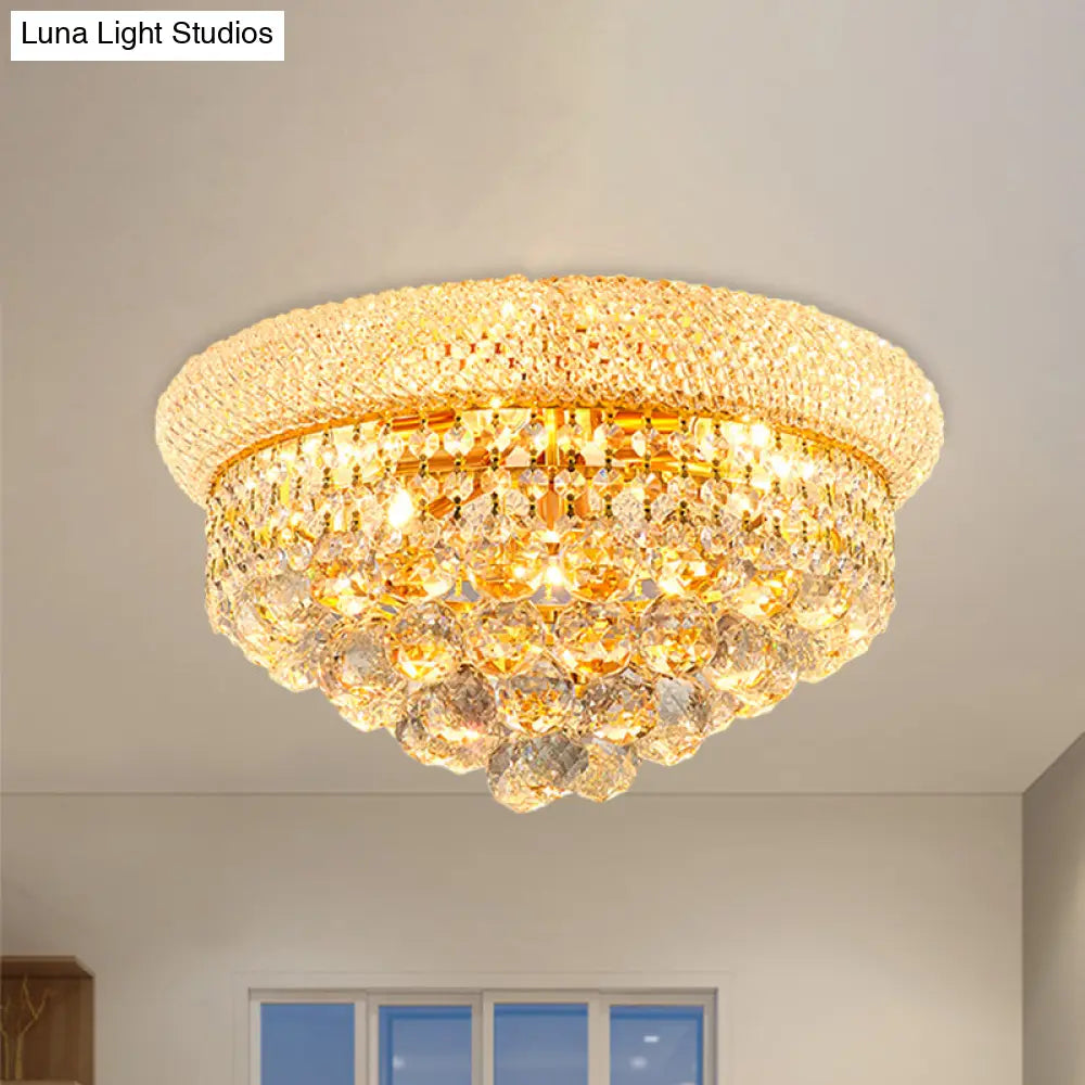 Vintage Gold Cut Crystal Ceiling Light With 6 - Bulb Cone Flush Mount For Bedroom