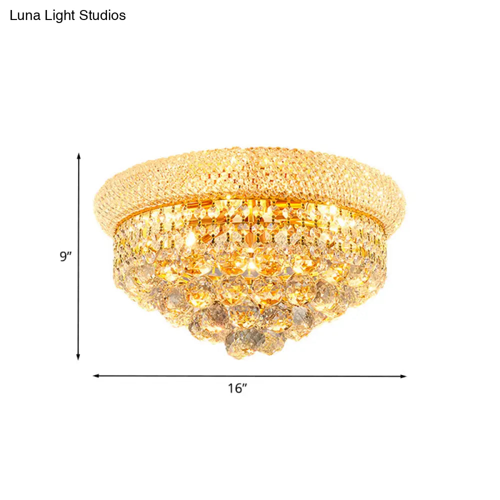 Vintage Gold Cut Crystal Ceiling Light With 6 - Bulb Cone Flush Mount For Bedroom
