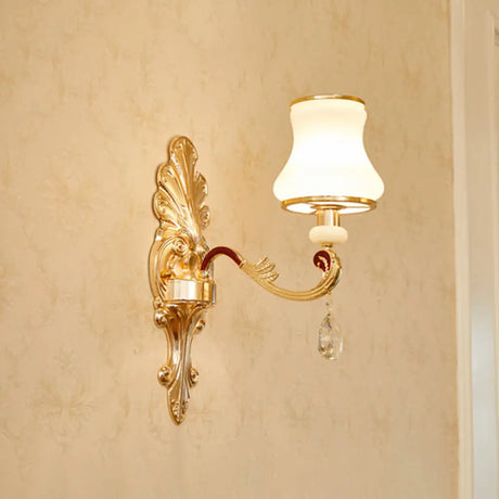 Vintage Gold Floral Cream Glass Wall Light Fixture - Unique Living Room Lamp 1 / C