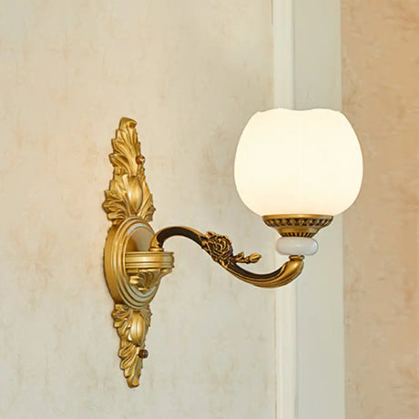 Vintage Gold Floral Cream Glass Wall Light Fixture - Unique Living Room Lamp 1 / E