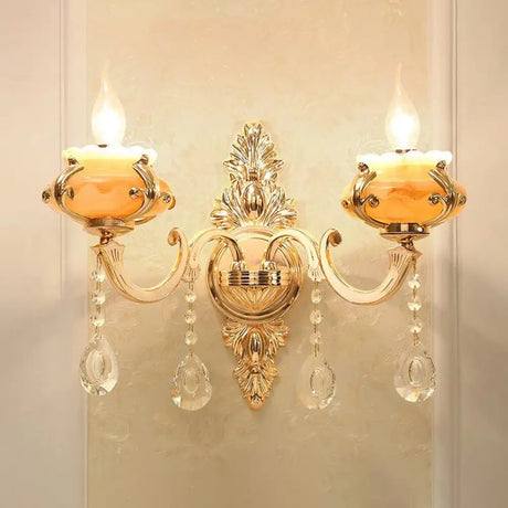 Vintage Gold Floral Cream Glass Wall Light Fixture - Unique Living Room Lamp 2 / H