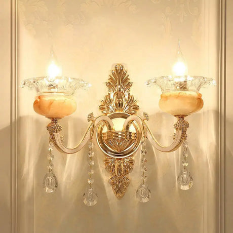 Vintage Gold Floral Cream Glass Wall Light Fixture - Unique Living Room Lamp 2 / I