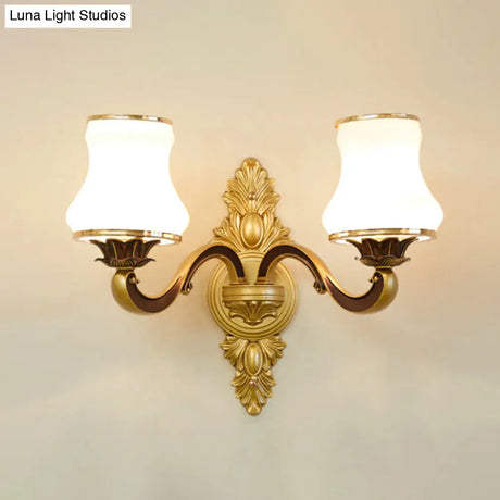 Vintage Gold Floral Cream Glass Wall Light Fixture - Unique Living Room Lamp