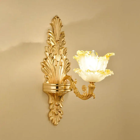 Vintage Gold Floral Wall Light Fixture With Crystal Accents - Elegant Living Room Mounted Lamp 1 / D