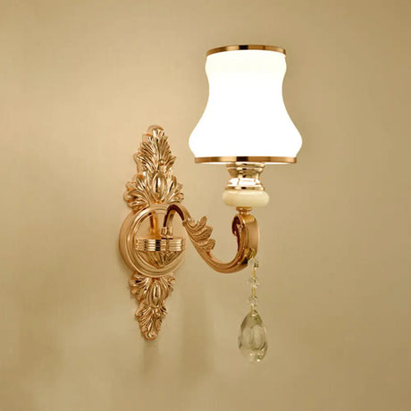 Vintage Gold Floral Wall Light Fixture With Crystal Accents - Elegant Living Room Mounted Lamp 1 / I
