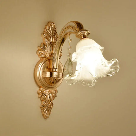 Vintage Gold Floral Wall Light Fixture With Crystal Accents - Elegant Living Room Mounted Lamp 1 / J