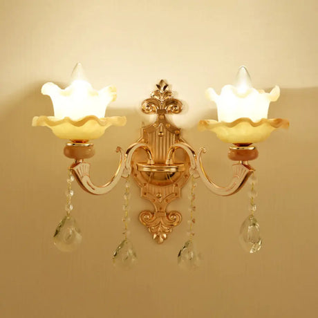 Vintage Gold Floral Wall Light Fixture With Crystal Accents - Elegant Living Room Mounted Lamp 2 / B