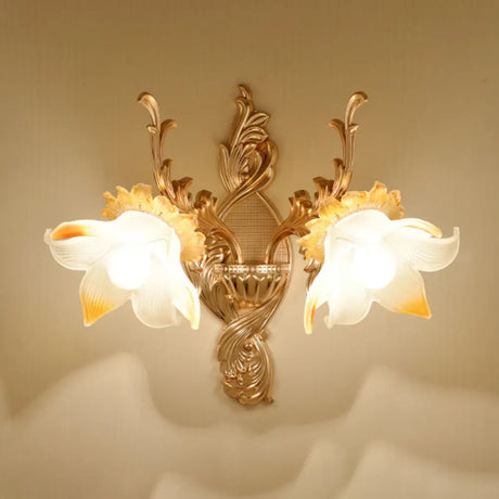 Vintage Gold Floral Wall Light Fixture With Crystal Accents - Elegant Living Room Mounted Lamp 2 / F