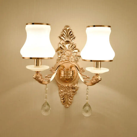 Vintage Gold Floral Wall Light Fixture With Crystal Accents - Elegant Living Room Mounted Lamp 2 / G