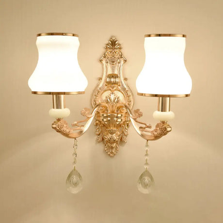 Vintage Gold Floral Wall Light Fixture With Crystal Accents - Elegant Living Room Mounted Lamp 2 / H