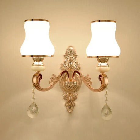 Vintage Gold Floral Wall Light Fixture With Crystal Accents - Elegant Living Room Mounted Lamp 2 / I