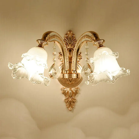Vintage Gold Floral Wall Light Fixture With Crystal Accents - Elegant Living Room Mounted Lamp 2 / J