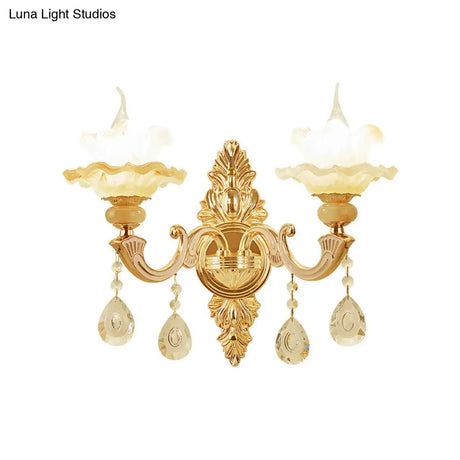 Vintage Gold Frosted Glass Lotus Wall Sconce For Living Room Lighting
