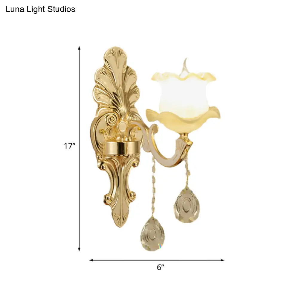 Vintage Gold Glass Wall Sconce With Ruffled Design - Bathroom Lighting Fixture