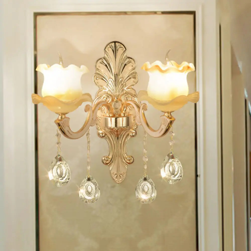 Vintage Gold Glass Wall Sconce With Ruffled Design - Bathroom Lighting Fixture 2 /