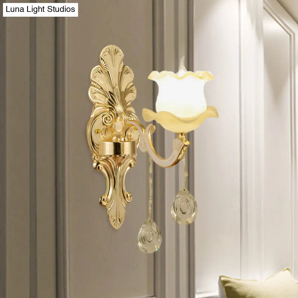 Vintage Gold Glass Wall Sconce With Ruffled Design - Bathroom Lighting Fixture