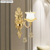 Vintage Gold Glass Wall Sconce With Ruffled Design - Bathroom Lighting Fixture
