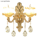 Vintage Gold Glass Wall Sconce With Ruffled Design - Bathroom Lighting Fixture
