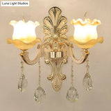 Vintage Gold Glass Wall Sconce With Ruffled Design - Bathroom Lighting Fixture