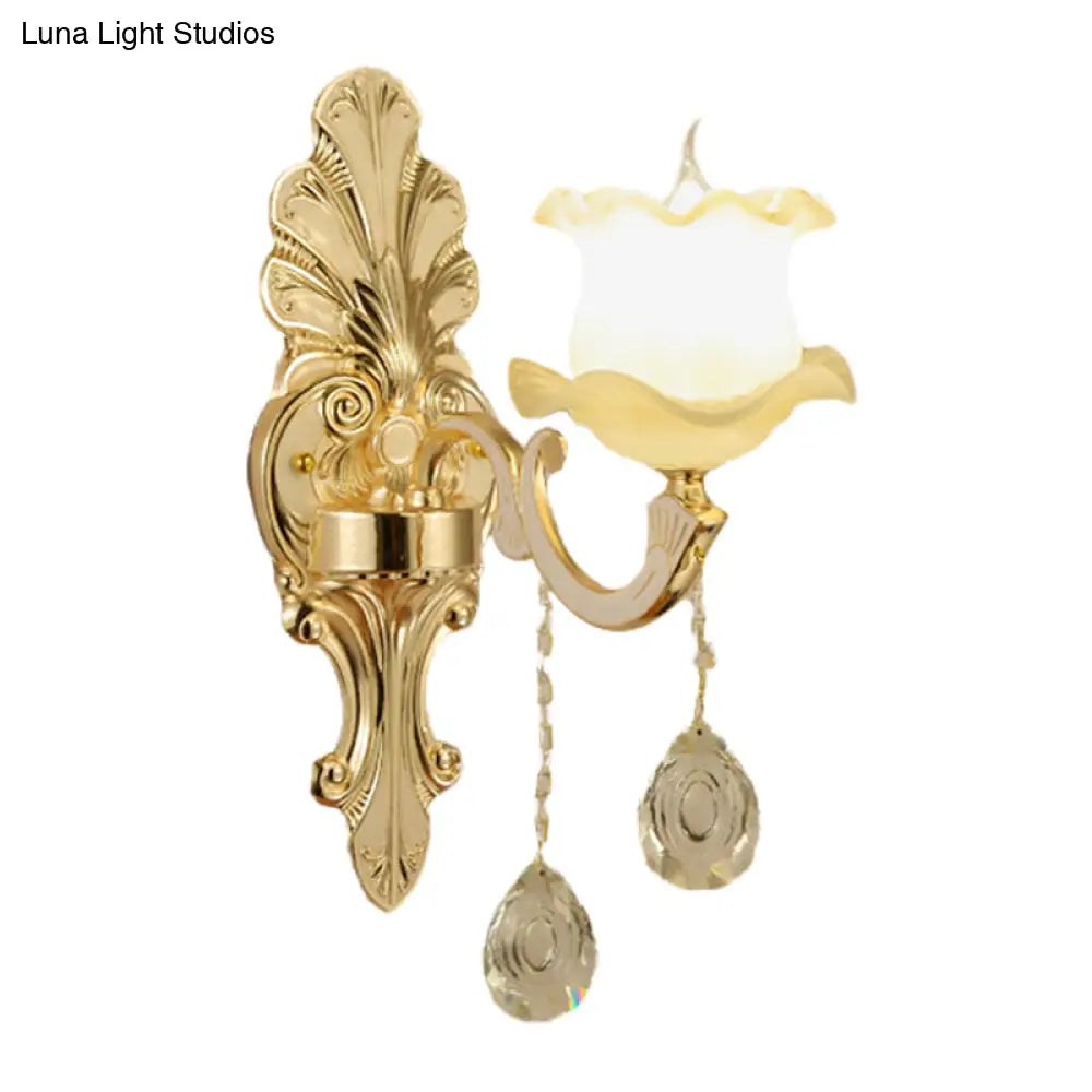 Vintage Gold Glass Wall Sconce With Ruffled Design - Bathroom Lighting Fixture