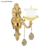 Vintage Gold Glass Wall Sconce With Ruffled Design - Bathroom Lighting Fixture