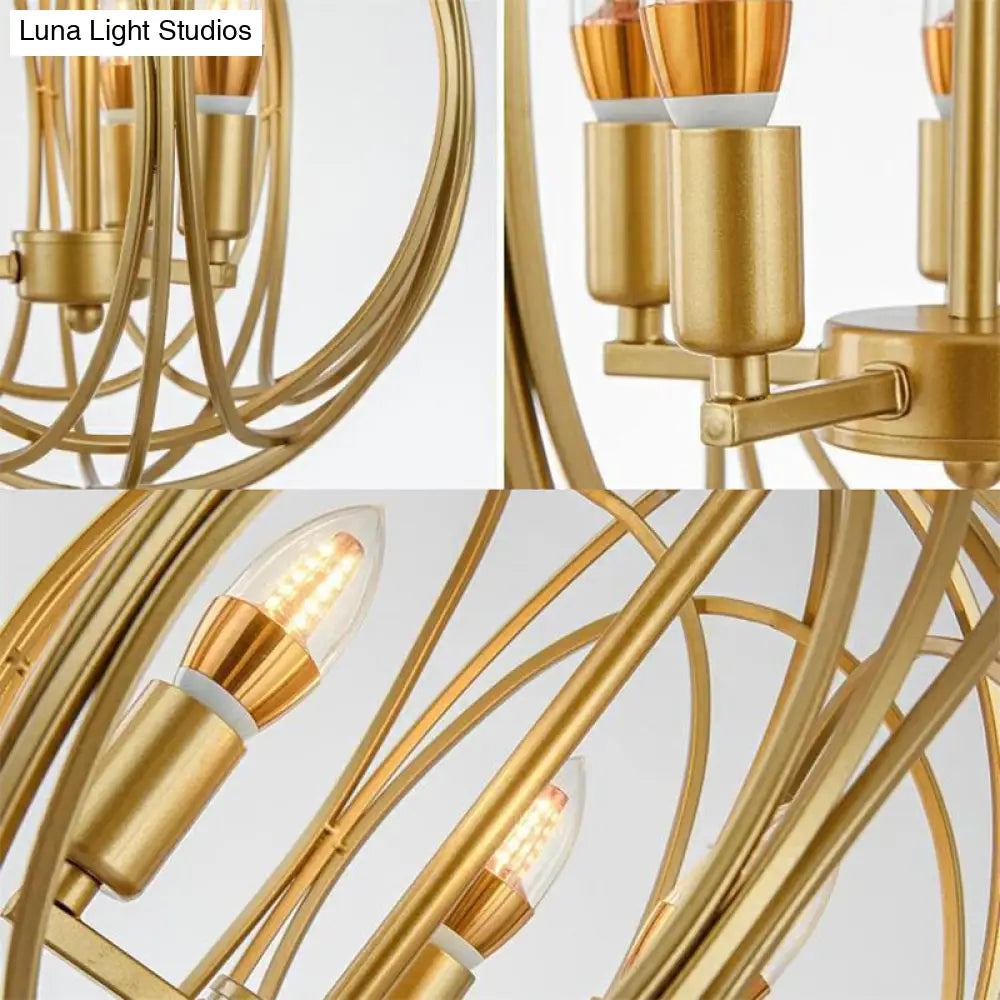 Vintage Gold Globe Chandelier Elegant Metal Ceiling Light For Hallway