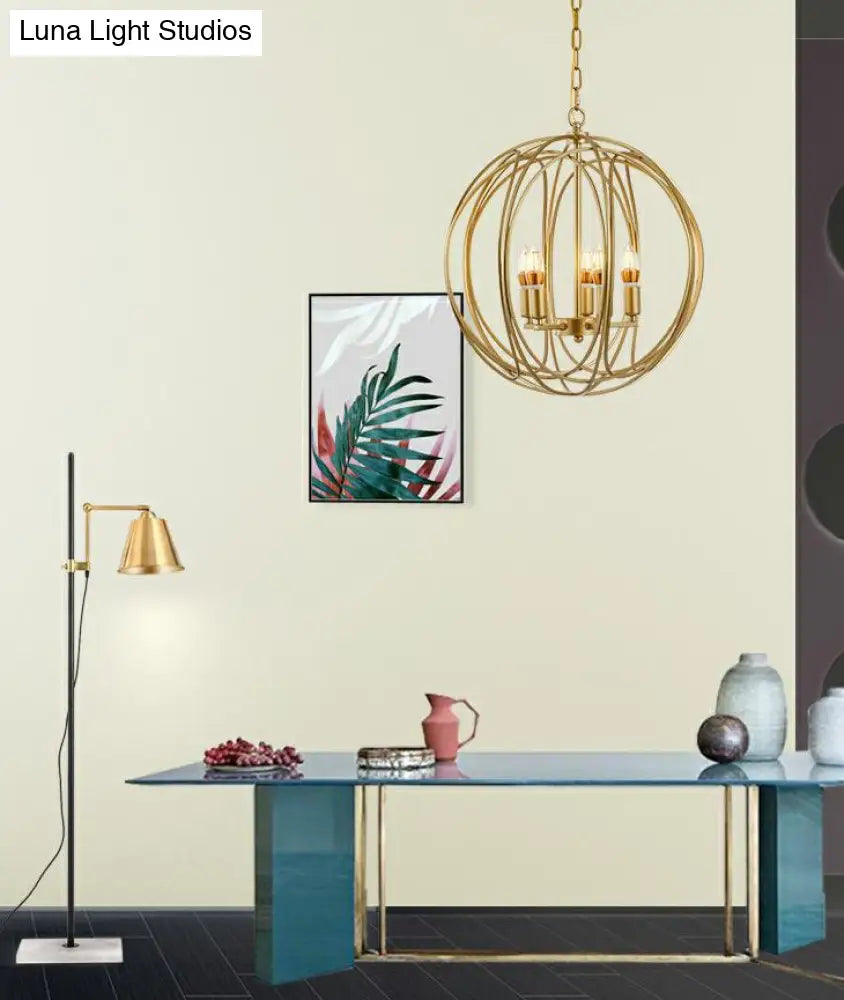 Vintage Gold Globe Chandelier Elegant Metal Ceiling Light For Hallway