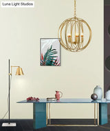 Vintage Gold Globe Chandelier Elegant Metal Ceiling Light For Hallway