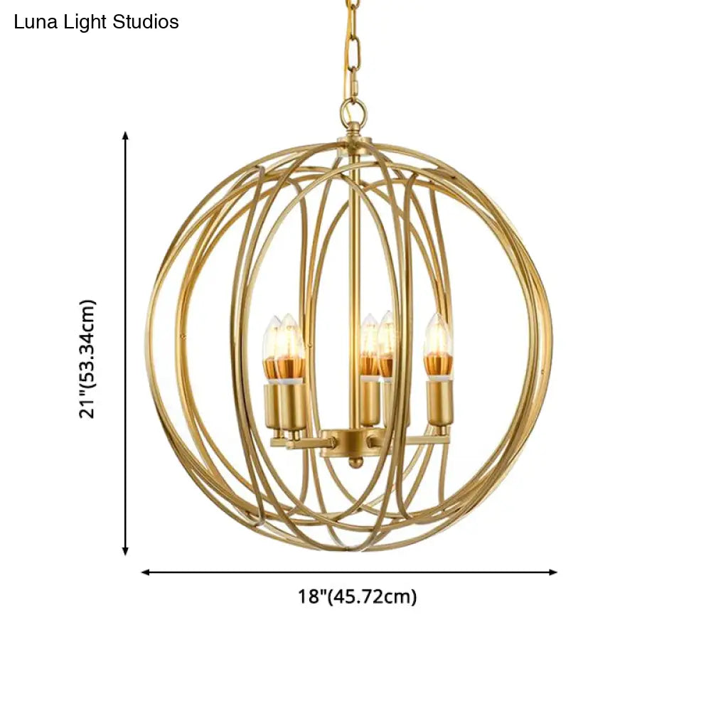 Vintage Gold Globe Chandelier Elegant Metal Ceiling Light For Hallway